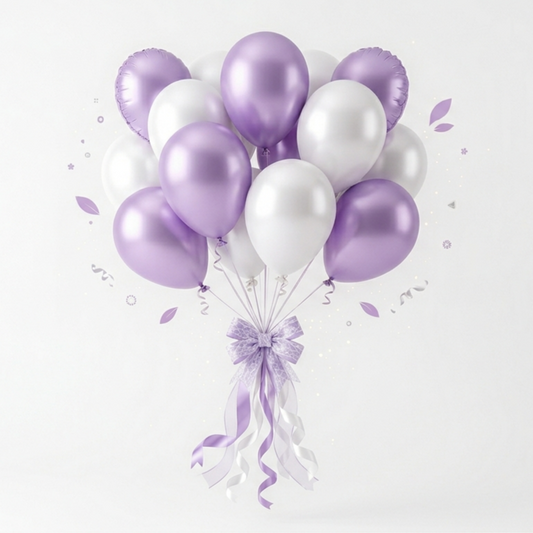 Lavender & White Helium Balloon Combo Pack 10Pcs – Pre-Filled Elegant Party Decoration