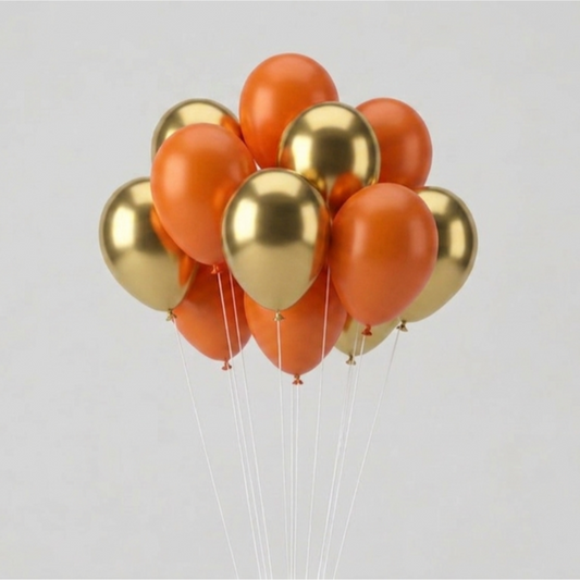 Orange & Gold Helium Balloon Combo Pack 10Pcs – Pre-Filled Bright Party Decoration