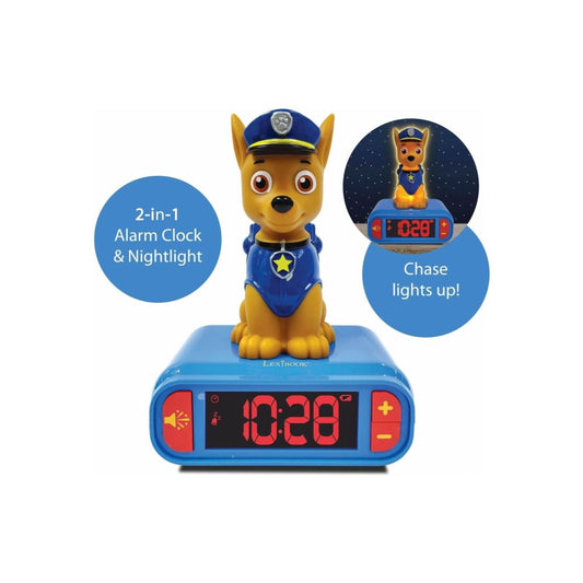 LEXIBOOK - Paw Patrol Digital 3D Alarm Clock With Night Light & Sound Effects