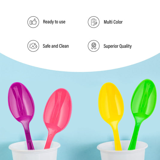6 Pieces Assorted Color Disposable Plastic Spoon Set