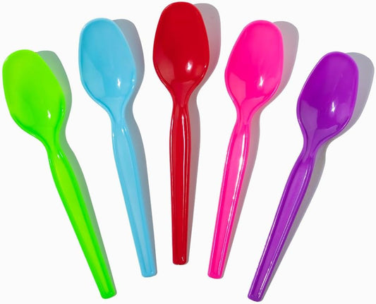 6 Pieces Assorted Color Disposable Plastic Spoon Set