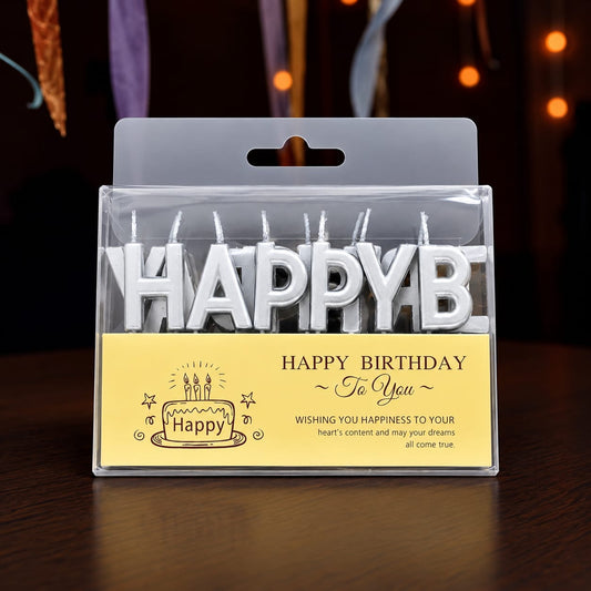 Happy Birthday Letter Candle Set – Silver