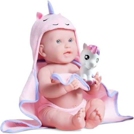 Jc Toys La Newborn 43 Cm Baby Doll With Hooded Unicorn Towel (pink)