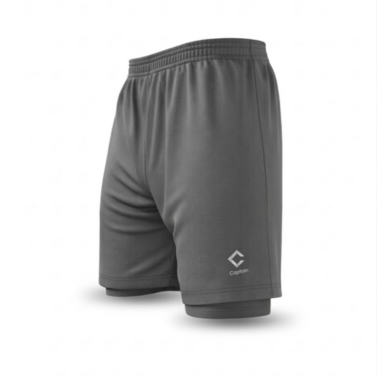 Captain Football Shorts Double Layer XL Size | Sports Training Shorts | GRAY
