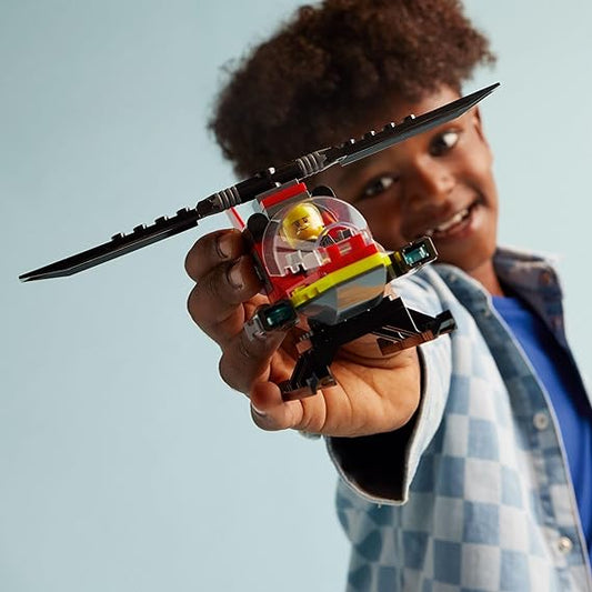 LEGO City Fire Rescue Helicopter Building Set 60411 with Firefighter Minifigure, Toy for Kids Age 5+