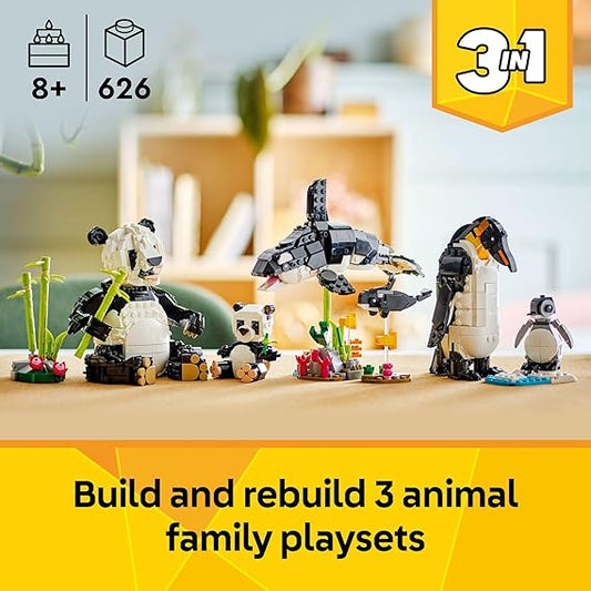 LEGO Creator 3-in-1 Wild Panda, Penguin & Orca Building Set 31165 for Kids Age 8+
