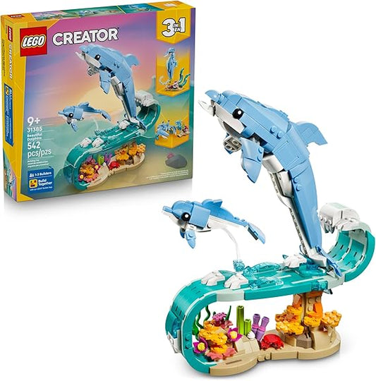 LEGO Creator 3-in-1 Dolphins, Seahorse & Crab Sea Animal Building Set 31385 for Kids Age 8+