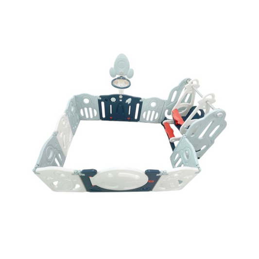 Foldable Playpen - 8 Simple Panel, 1 Game Panel, 1 Door, 1 Basketball Hoop, 1 Swing