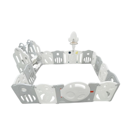 Foldable Playpen - 12 Simple Panel, 1 Game Panel, 1 Door, 1 Basketball Hoop, 1 Swing