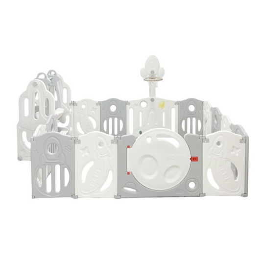 Foldable Playpen - 12 Simple Panel, 1 Game Panel, 1 Door, 1 Basketball Hoop, 1 Swing