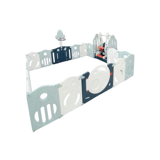 Foldable Playpen - 16 Simple Panel, 1 Game Panel, 1 Door, 1 Basketball Hoop, 1 Swing