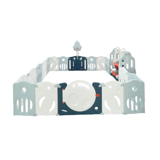 Foldable Playpen - 16 Simple Panel, 1 Game Panel, 1 Door, 1 Basketball Hoop, 1 Swing