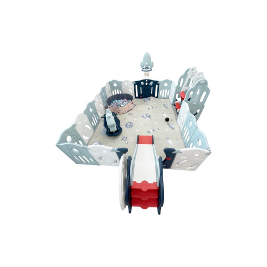 Playpen - Slide + Swing + Rocking Horse + Ball Pit + 100 Pcs 5.5cm Balls + Mat + Basketball Hoop + Drawing Board + Chair