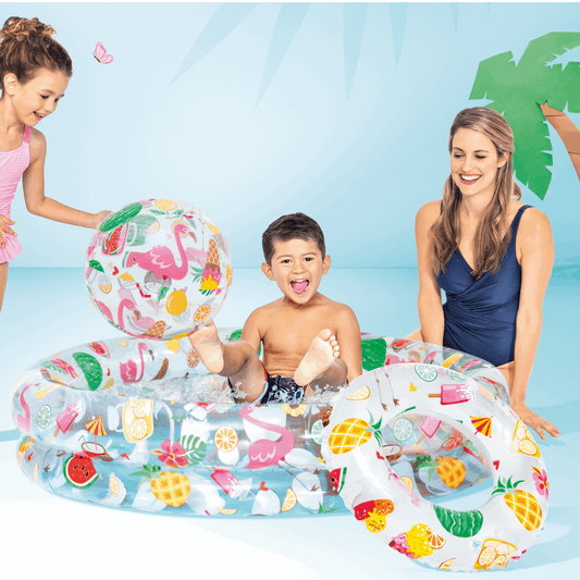INTEX Just So Fruity Inflatable Pool Set with 51cm Ball & Swim Ring Age 2+ (1.22m x 25cm)