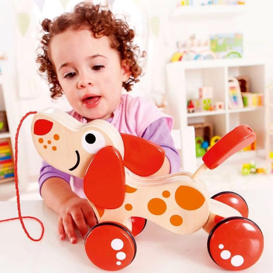 Kids playing with Hape Walk-a-long Puppy from best online toy shop in Qatar – buy kids toys online in Qatar