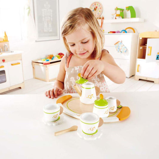 Kids playing with Hape Tea Set for Two – buy kids toys online in Qatar
