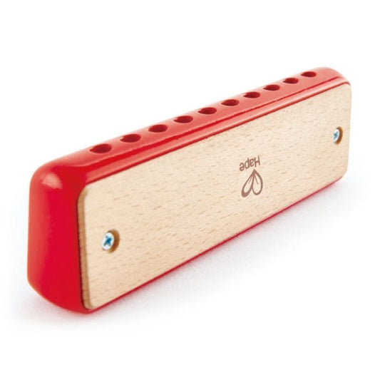 Hape Blues Harmonica displayed on a musical toy shelf setup, available from the best online toy shop in Qatar with easy toy delivery service in Qatar