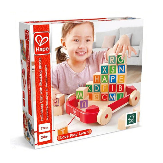 Hape Pull-Along Cart With Stacking Blocks