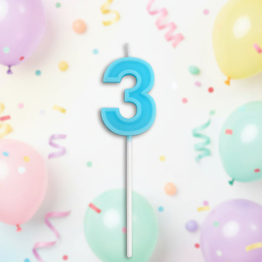 Party Number Candle "3"Blue