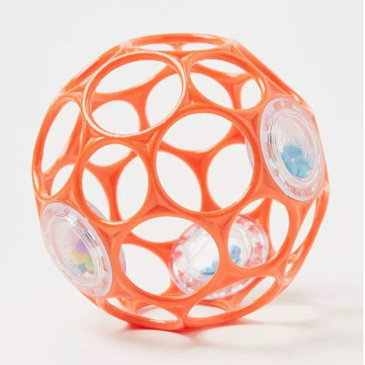 Bright Starts Oball Easy-Grasp Rattle Orange – lightweight baby rattle ball toy with large holes for easy grip – available at the best toy shop in Qatar