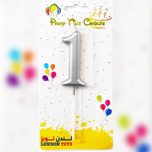 Party Metallic Number Candle – Silver "1"
