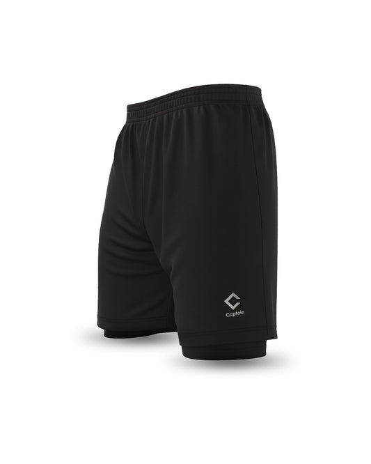 Captain Football Shorts Double Layer XXL Size | Sports Training Shorts | Black