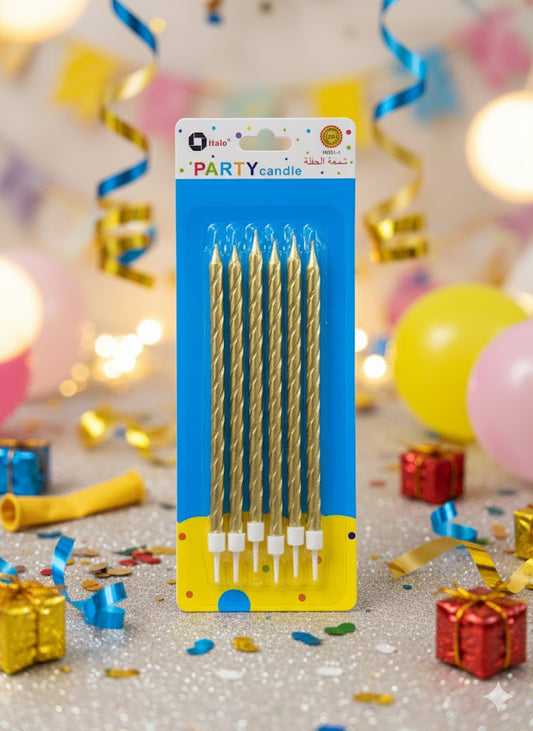 PARTY PENCIL CANDLE GOLD 6PC
