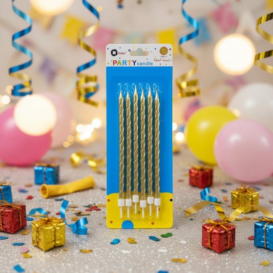PARTY PENCIL CANDLE GOLD 6PC
