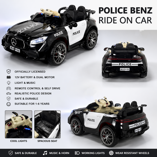 Police Benz Ride On Car 12V | Kids Electric Ride On Car | Remote Control Toy Car