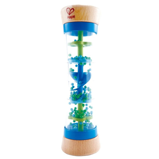 close-up of Hape Beaded Raindrops Blue toy with rain-like beads, ideal to buy kids toys online in Qatar from the best online toy shop with toy delivery service in Qatar