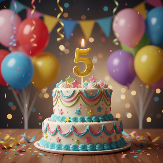 Party Metallic Number Candle – "5" Gold