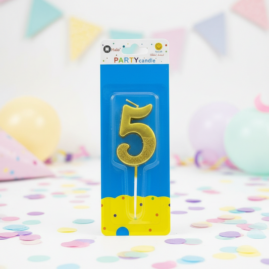 Party Metallic Number Candle – "5" Gold