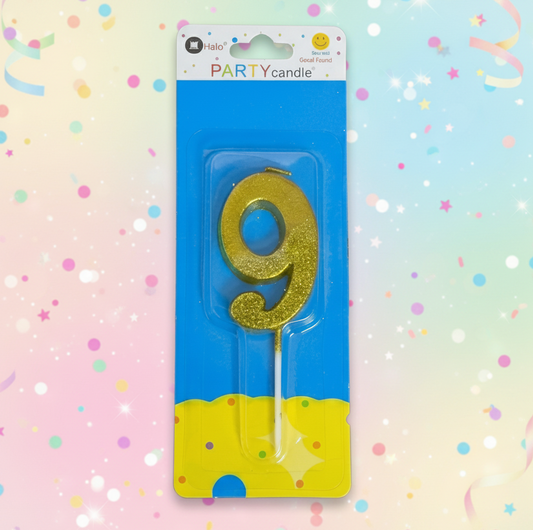 Party Metallic Number Candle – "9" Gold