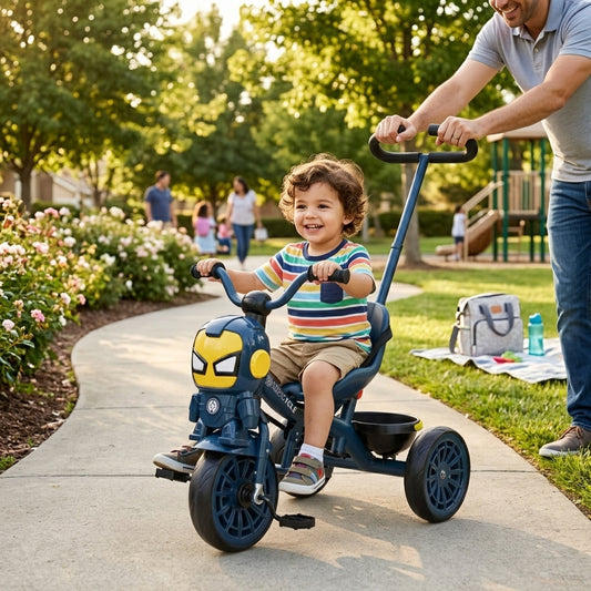 Orbic Kids Navy Blue Push-Handle Tricycle with Lights & Music