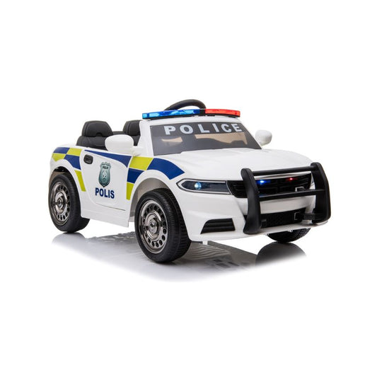 White 12V Kids Electric Police Ride-On Car w/ Remote Control & Light