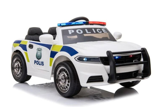 White 12V Kids Electric Police Ride-On Car w/ Remote Control & Light