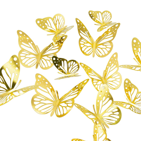 3D DECORATION BUTTERFLYS 12PC GOLD