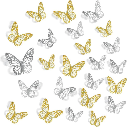 3D DECORATION BUTTERFLYS 12PC SILVER
