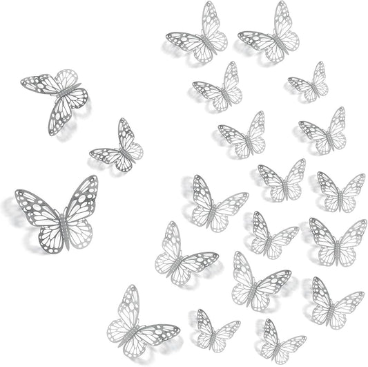 3D DECORATION BUTTERFLYS 12PC SILVER