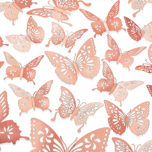 3D DECORATION BUTTERFLYS 12PC PINK