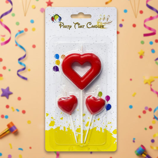 Heart Shaped Cake Candles – 3 PC Set