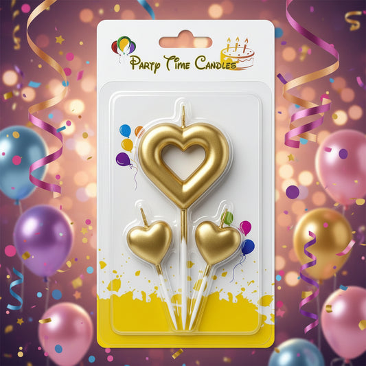 Heart Shaped Cake Candles – 3 PC Set