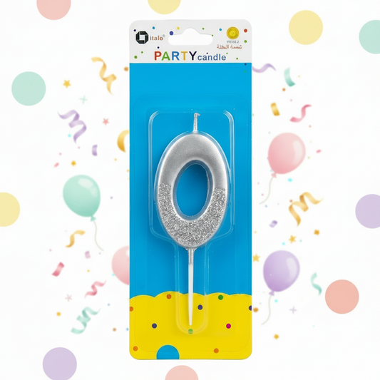 Party Metallic Number Candle "0" – Silver