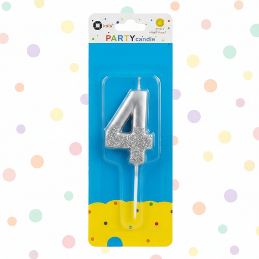 Party Metallic Number Candle – "4" Silver