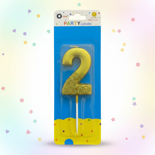 Party Metallic Number Candle – "2"Gold