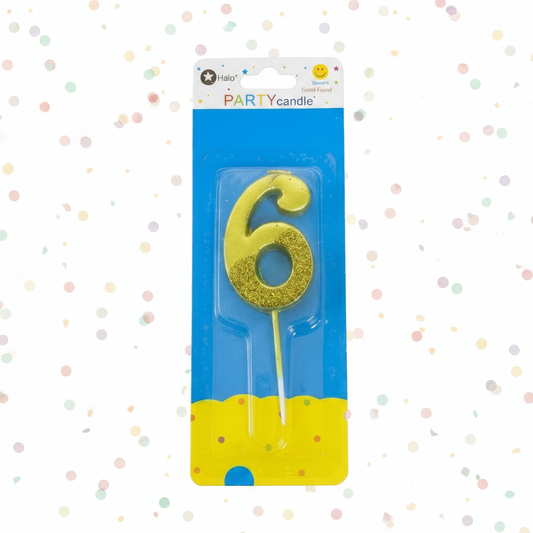 Party Metallic Number Candle – "6"Gold