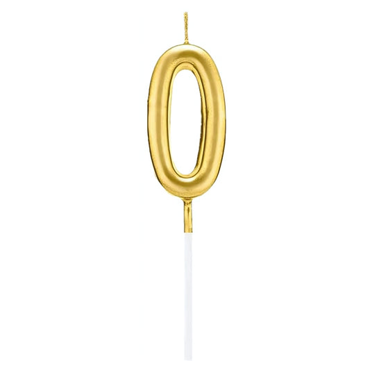 PARTY TIME - 1 Piece Gold Number Candles Cake Numeral Candles (Number 0)