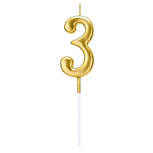 PARTY TIME - 1 Piece Gold Number Candles Cake Numeral Candles (Number 3)