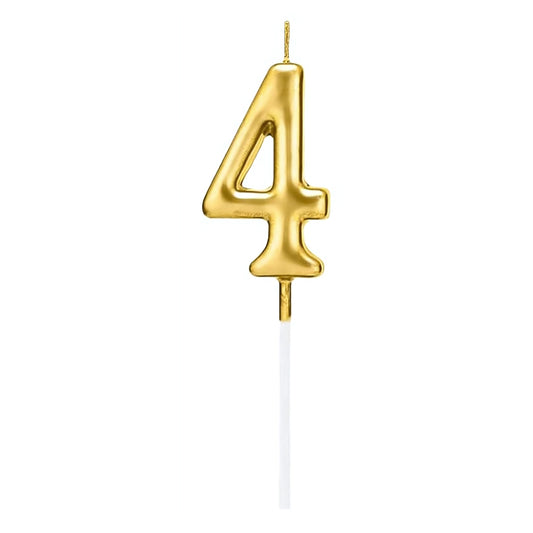PARTY TIME - 1 Piece Gold Number Candles Cake Numeral Candles (Number 4)