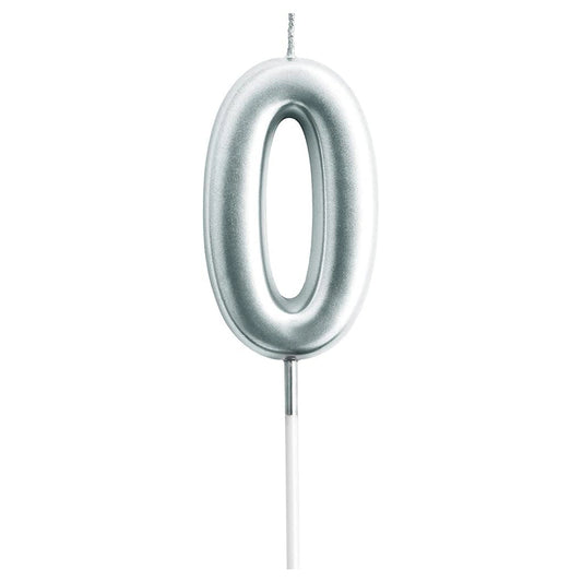 Party Time - 1 Piece Silver Number Candles Cake Numeral Candles (Number 0)